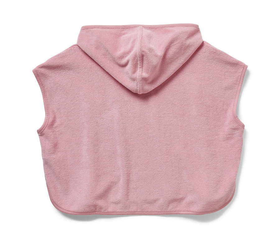 Detailansicht eines rosafarbenen Frottierponchos mit Kapuze, Prinzessin.