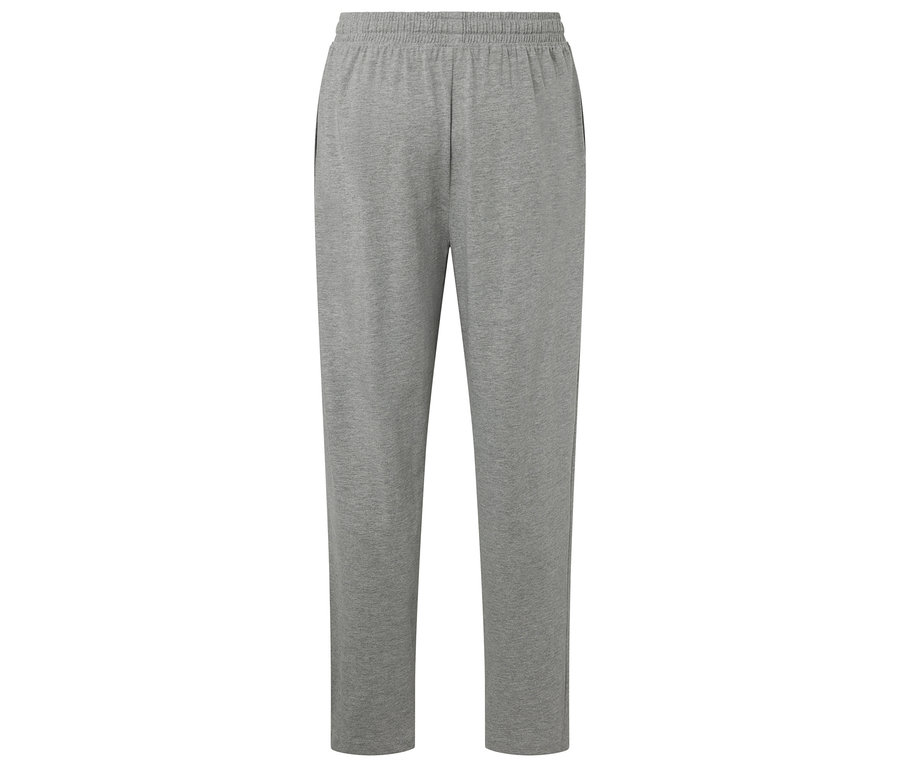 Graue Trainingshose mit elastischem Bund.