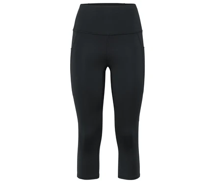 Schwarze Sport-Caprihose mit Taschen an den Seiten.