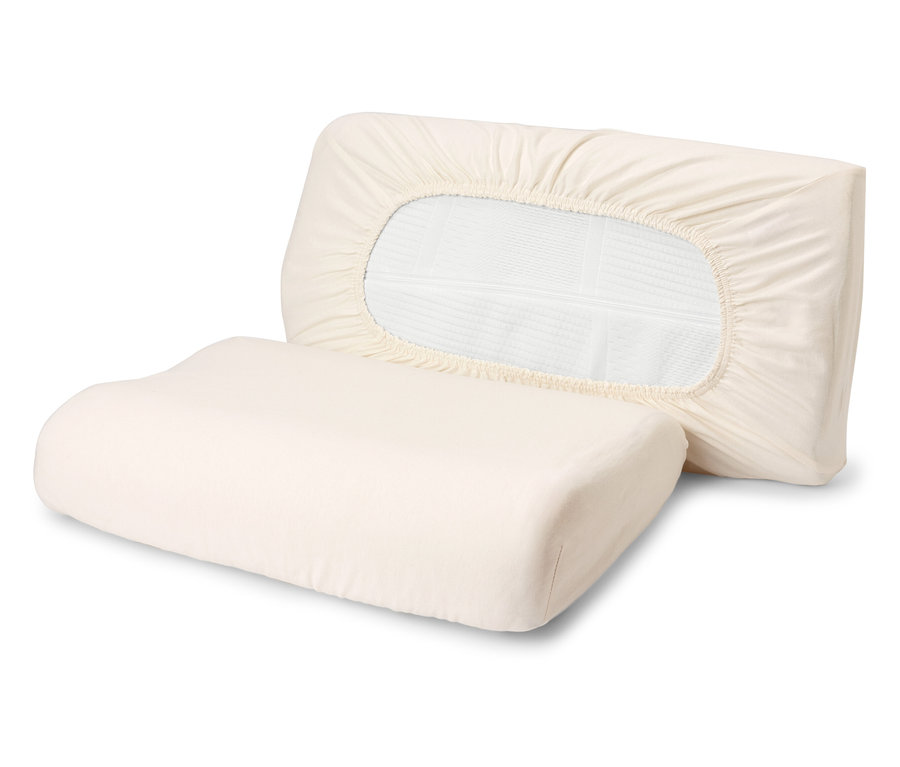 Zwei offwhite Jersey-Nackenkissenbezüge.