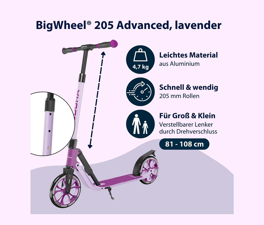 Abbildung eines HUDORA Scooter »BigWheel® 205« advanced, lavendel.