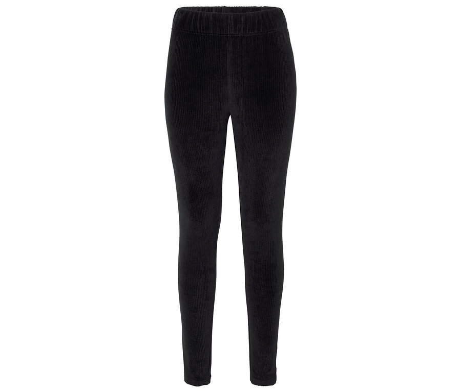 Schwarze Cordleggings mit elastischem Bund.