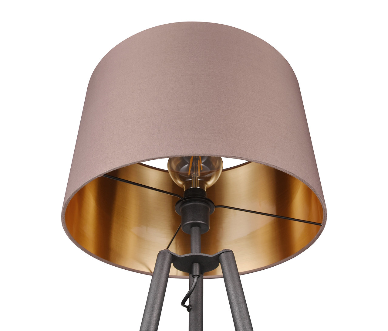 Detail der Trio Stehleuchte "Colette" mit beigem Lampenschirm und goldenem Interieur.