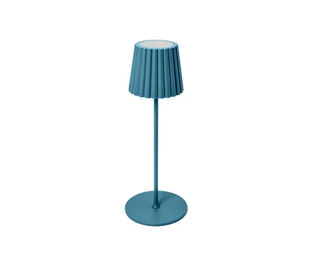 Eine blaue LED-Akku-Outdoor-Tischleuchte.