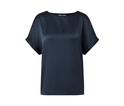 Navy Blusenshirt im Materialmix.