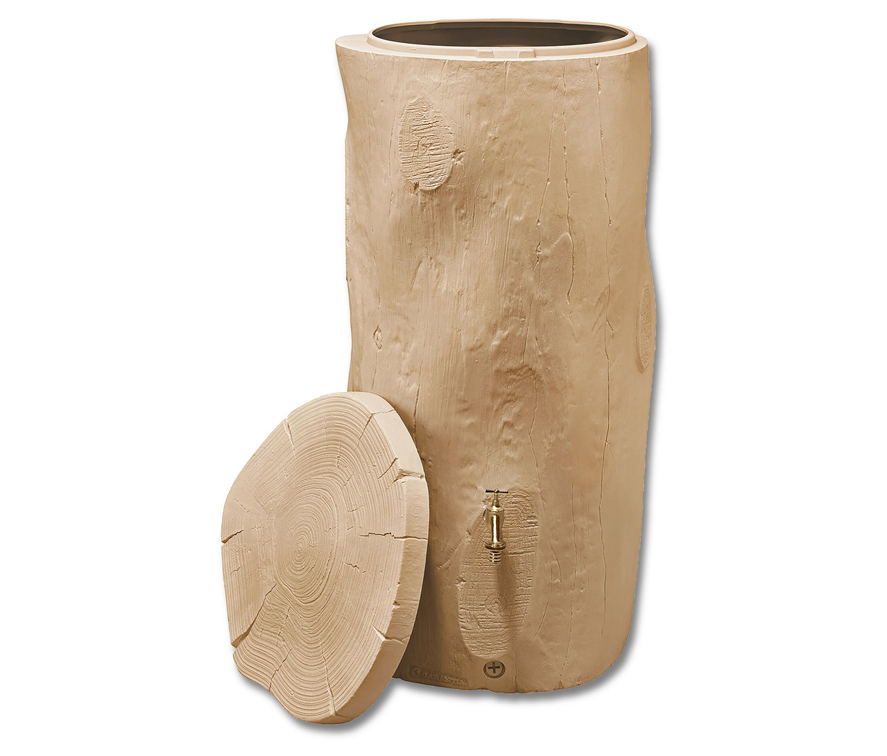 Beige GARANTIA Regentonne »Woodstock« Komplett-Set, 250 l, mit offenem Deckel und Wasserhahn.