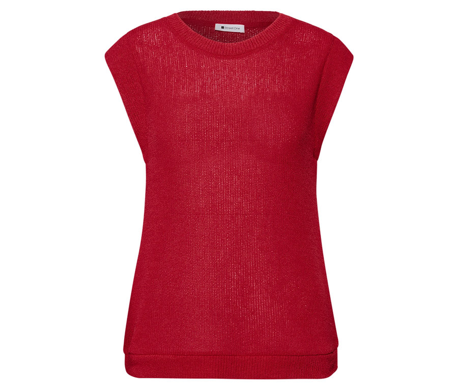 Das rote Street One Shirt ist ärmellos und hat einen Rundhalsausschnitt.