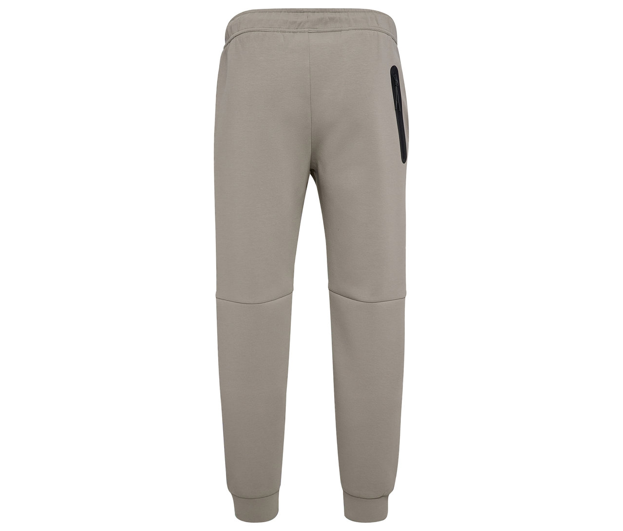 Nahaufnahme der Rückseite einer grauen HUMMEL Herren-Jogginghose mit einer schwarzen Reißverschlusstasche.