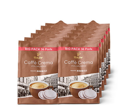 Stapel brauner Kaffeepads Caffè Crema Vollmundig.