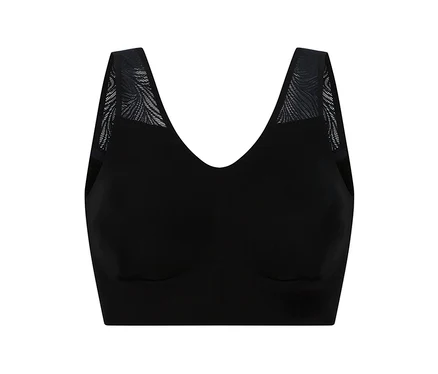 SCHIESSER Bustier mit Spitze in Schwarz, mit V-Ausschnitt und gemusterten Trägern.