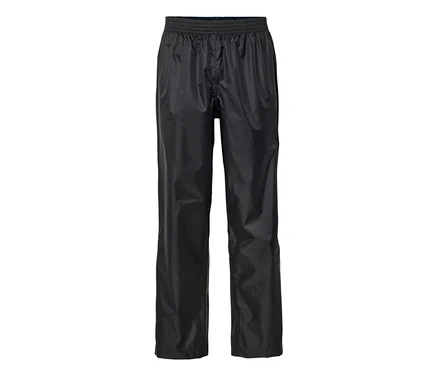 Schwarze Regenhose mit Gummibund.