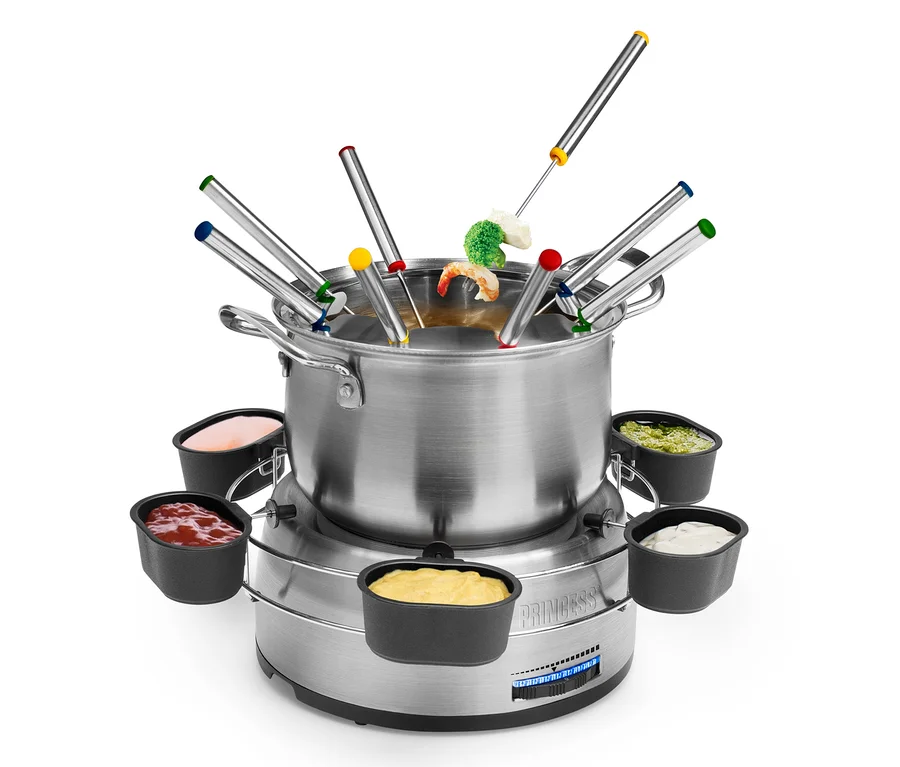 Edelstahl-Fondueset mit Dips und Spießen, Princess Fondue-Familien-Set.