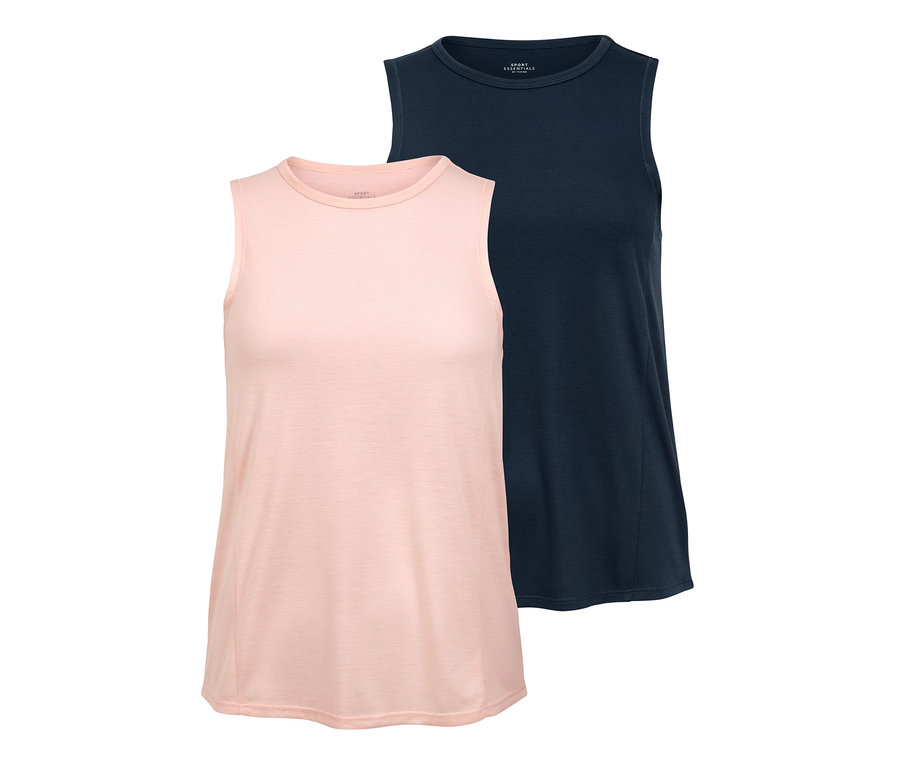 Zwei Sporttops, eins hellrosa, eins dunkelblau.