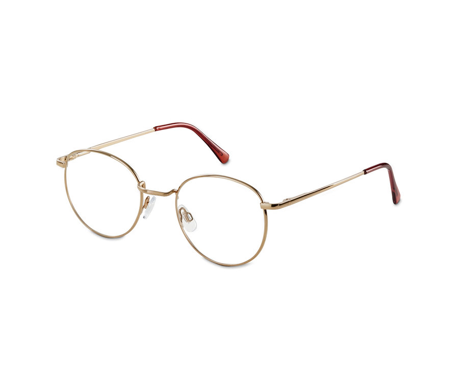 Nahaufnahme einer goldenen Lesebrille.