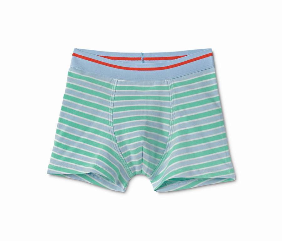 Eine einzelne Slipboxer mit hellblauen, grünen und weißen horizontalen Streifen. 3 Slipboxer.