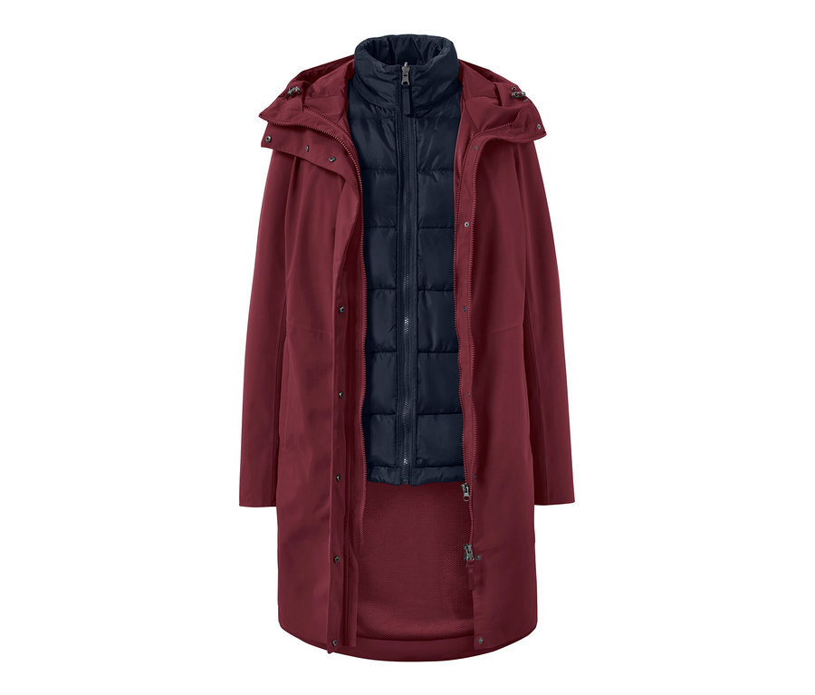 Roter 3-in-1-Outdoormantel mit Weste.