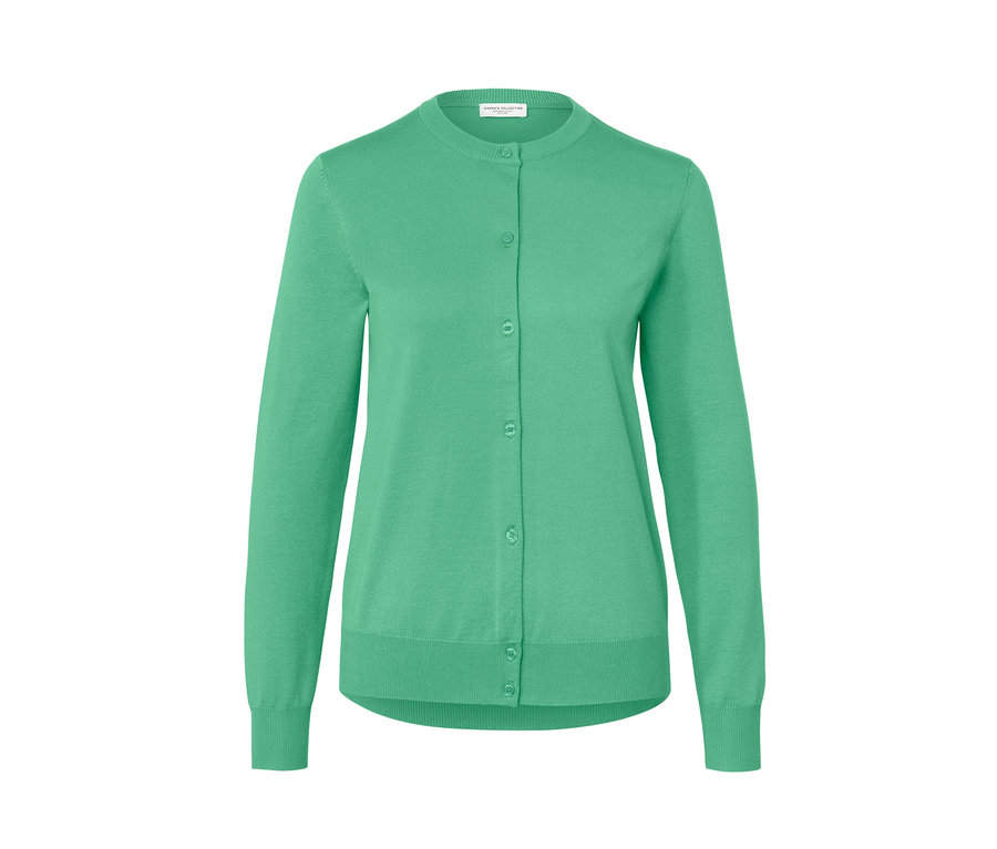 Grüne Feinstrick-Cardigan mit Knöpfen.
