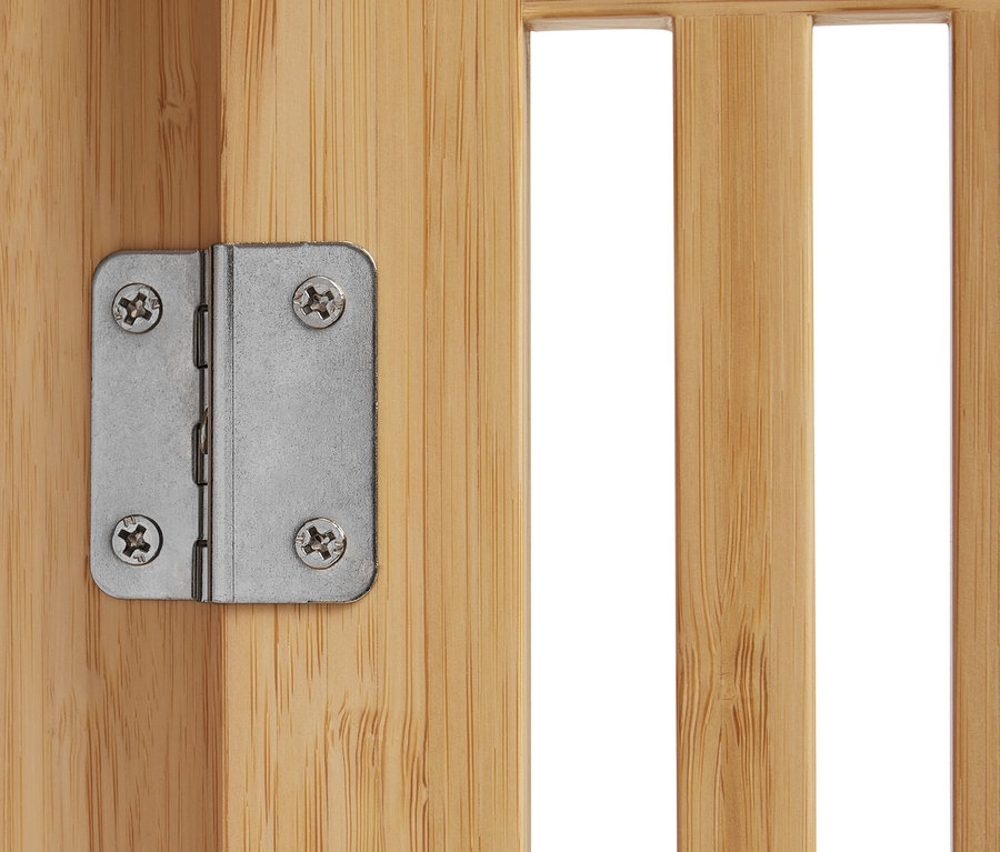 Detailaufnahme eines Ordnungsregals in skandinavischen Design mit einem Scharnier.