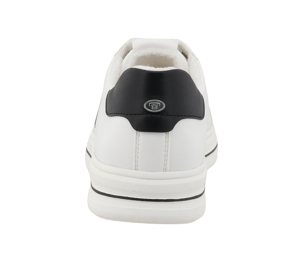 Rückansicht eines weißen und schwarzen Tom Tailor Sneakers aus PU.