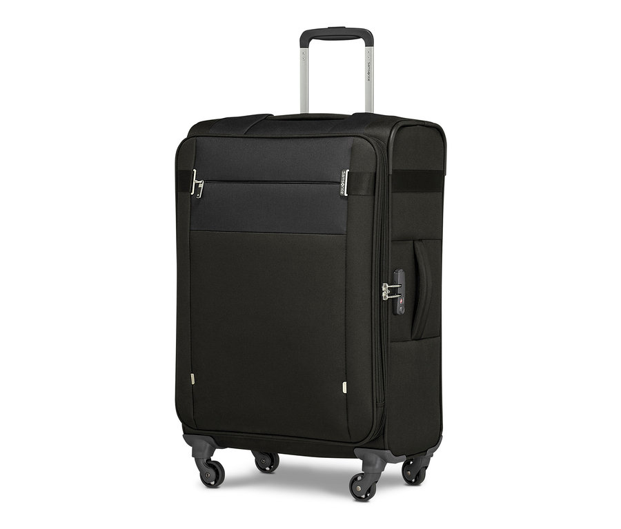 Schwarzer Samsonite CITYBEAT SPINNER, mittelgroß, mit ausziehbarem Griff.