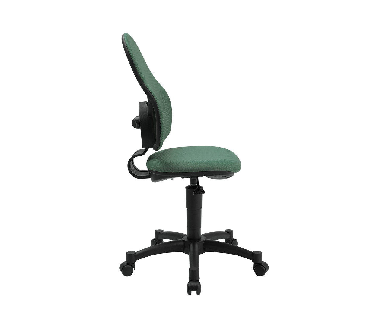 Seitenansicht des mintgrünen Topstar Stuhls "Open Art Junior" auf einem weißen Hintergrund.