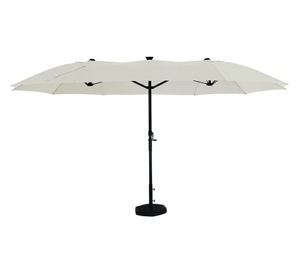 Beiger LECO Doppel-Sonnenschirm* mit LED-Beleuchtung, oval, ca. 270 x 460 cm.