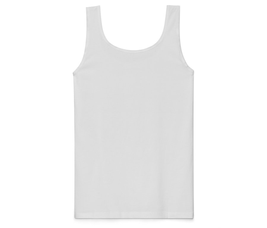 Weißes Tanktop mit Rundhalsausschnitt.