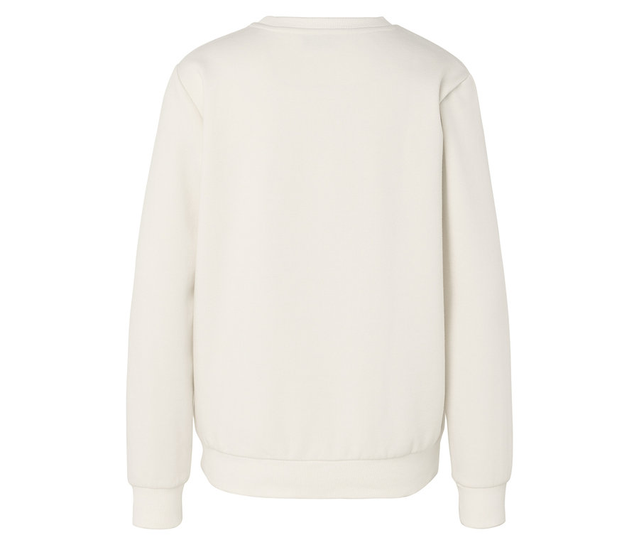 Rückansicht eines cremefarbenen Sweatshirts.
