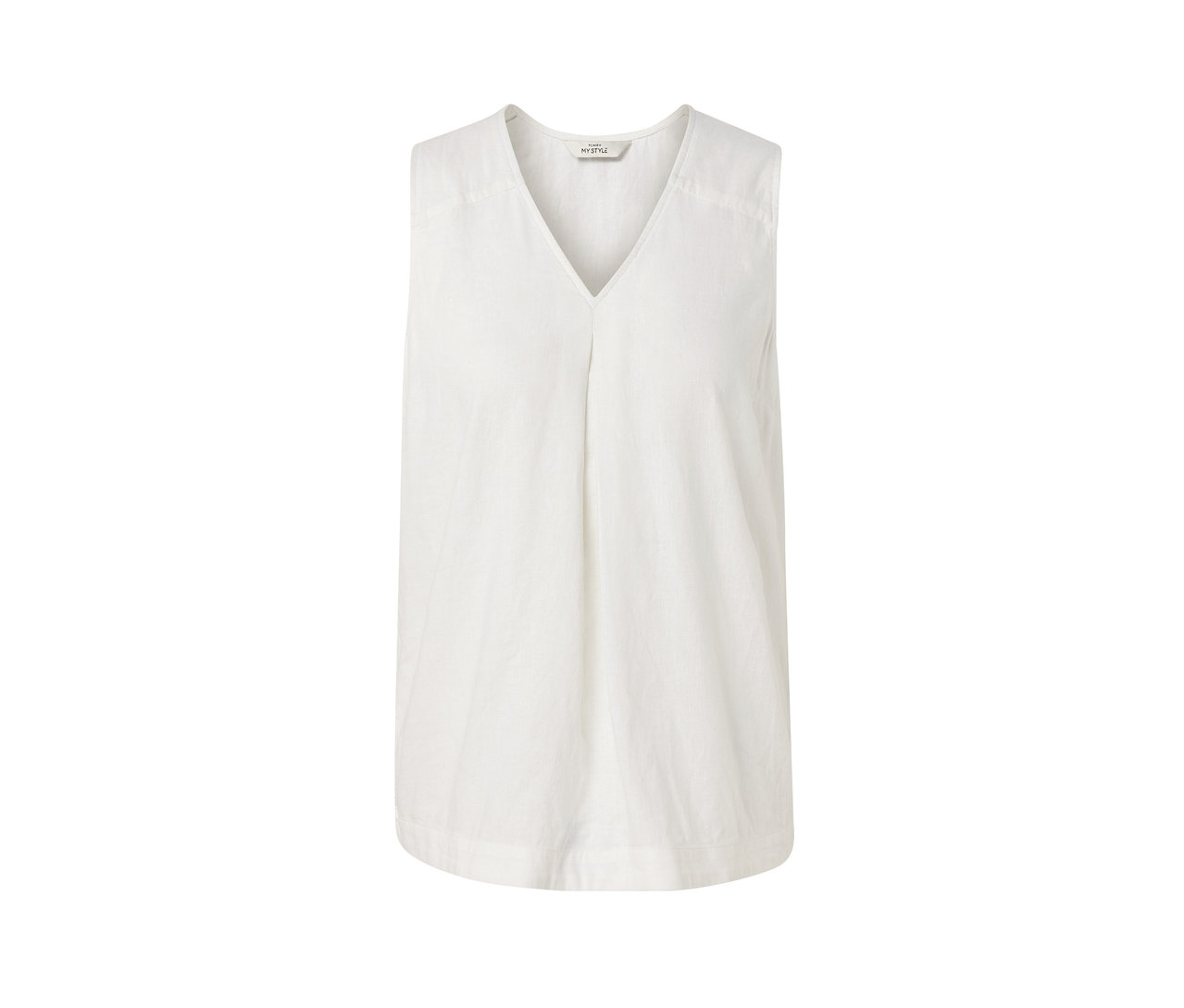 Weiße ärmellose Leinenbluse.