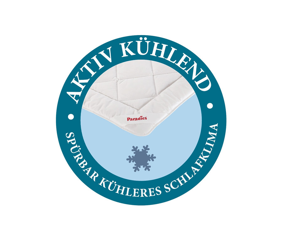 Weiße Paradies Sommerdecke »BestCool« Decke in einem Kreis mit dem Text AKTIV KÜHLEND und SPÜRBAR KÜHLERES SCHLAFKLI.
