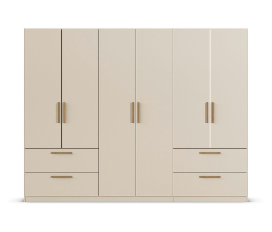 Ein rauch Drehtürenschrank »Skandi«, 6-türig, champagnerfarben.
