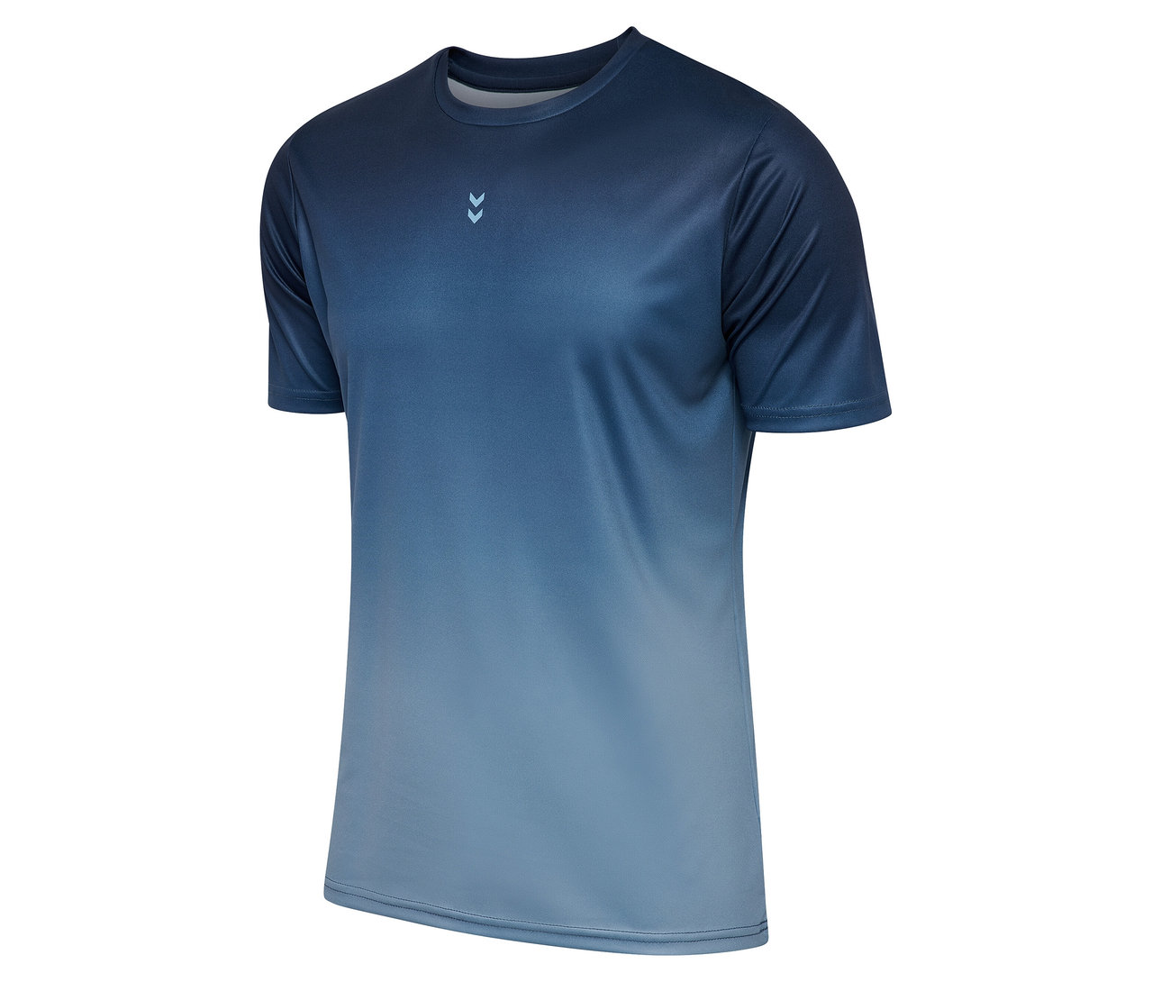 Blaues HUMMEL Herren-Funktionsshirt mit Farbverlauf und Logo.