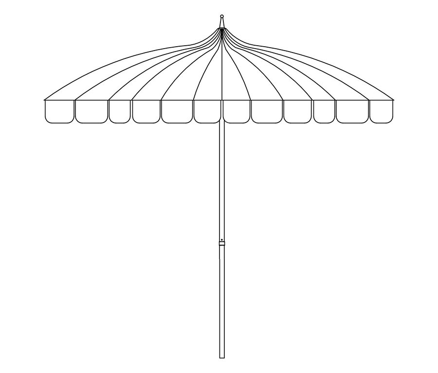 Schwarz-weiße Strichzeichnung eines Leco Sonnenschirms, Ø 240 cm.