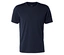 Dunkelblaues Kurzarm-T-Shirt mit Rundhalsausschnitt und meliertem Stoff. Ein weißes "ACTIVE"-Etikett ist am inneren Kragen sichtbar.
