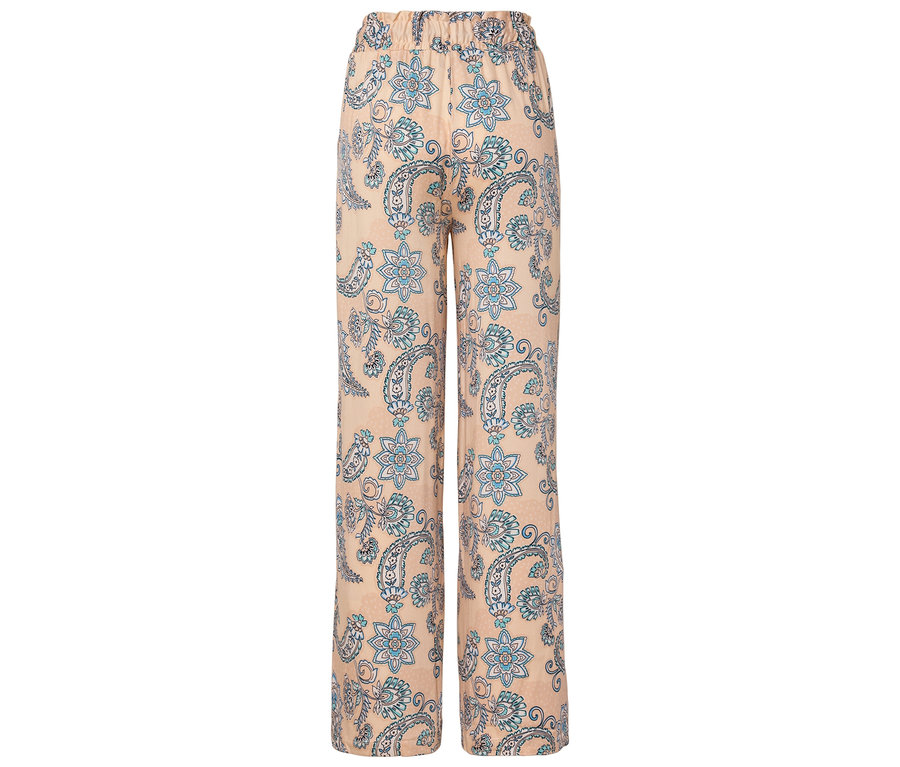 Beige Hose mit blauem Paisley-Muster.