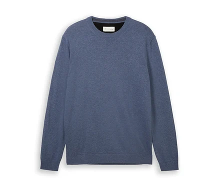 Tom Tailor Strickpullover in Vinted Indigo Blue Melange, flach liegend.