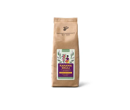 Eine Packung Projektkaffee Kahawa Skuli - 500 g ganze Bohne.