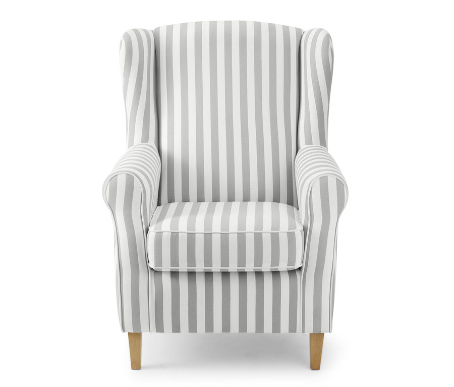 Gestreifter Ohrensessel "Luke" vor weißem Hintergrund.