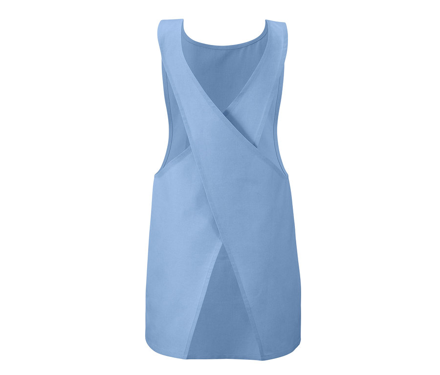 Eine blaue Küchenschürze.