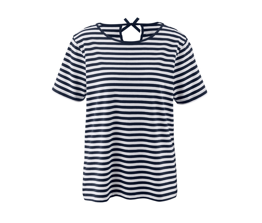 Gestreiftes Kurzarmshirt mit Zierschleifen am Rücken.