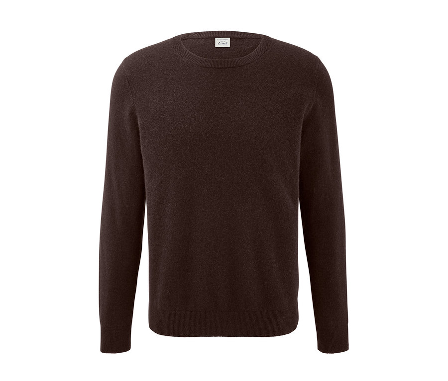 Ein brauner Cashmere-Pullover mit Rundhalsausschnitt.