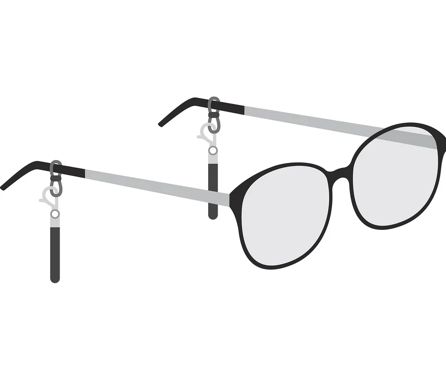 Schwarze Brille mit Multifunktionskette für Brillen.