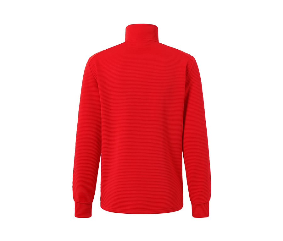 Rotorange Funktionsjacke mit langen Ärmeln.