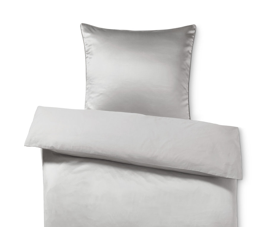 Beige Premium-Seiden-Baumwoll-Bettwäsche, Normalgröße, von oben gesehen.