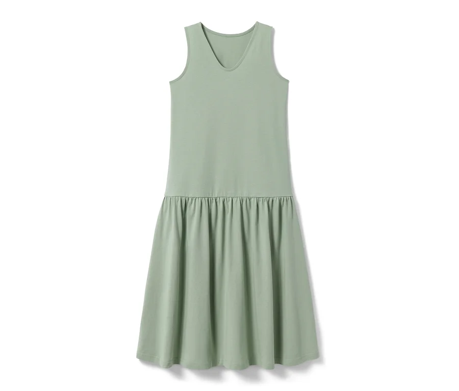 Ein grünes Jerseykleid ist zu sehen.