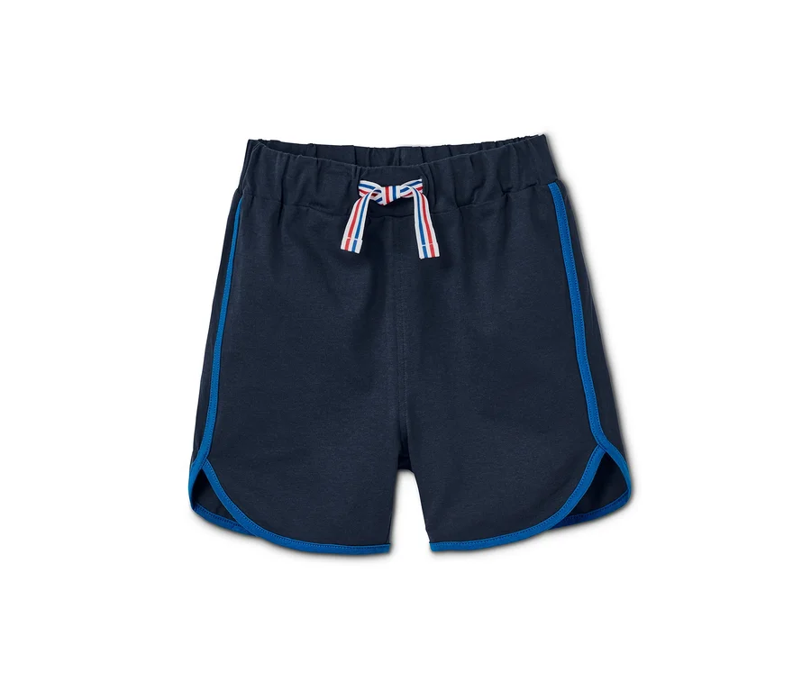 Marineblaue Shorty-Pyjama mit blauen Bündchen.