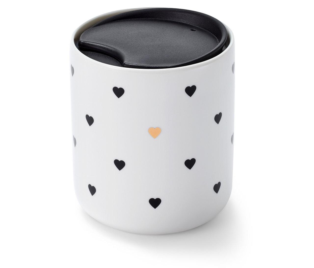 Porzellanbecher mit Deckel, Herzchen.