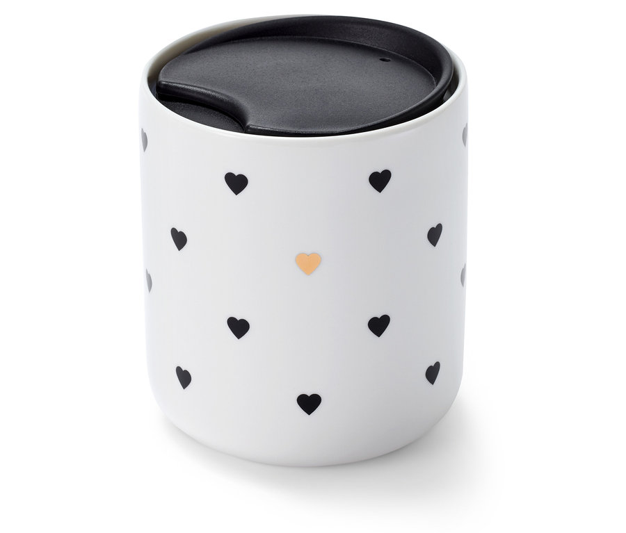 Porzellanbecher mit Deckel, Herzchen