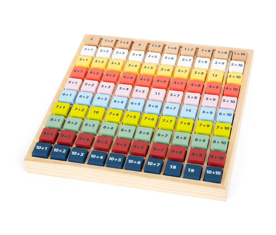 Holzbrett von small foot Rechen-Set »Educate« mit bunten Würfeln mit Rechenaufgaben.