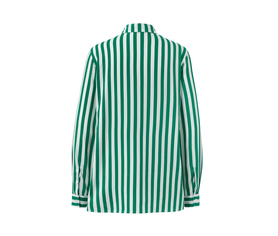 Rückansicht einer gestreiften Bluse in Grün.